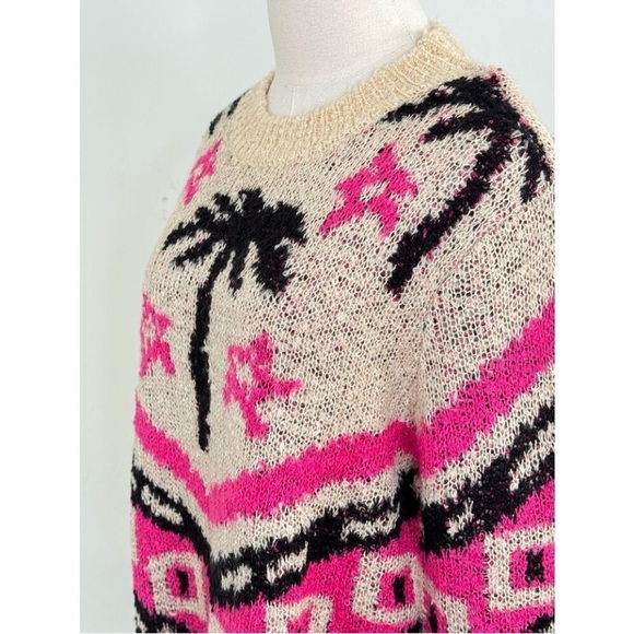 Le Superbe Bonfire Beach Palm Wool Sweater Pink Cream & Black Size Small NWT szS - Picture 6 of 9